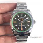 Swiss Rolex Milgauss 904L Stainless Steel Watch Green Glass 40mm